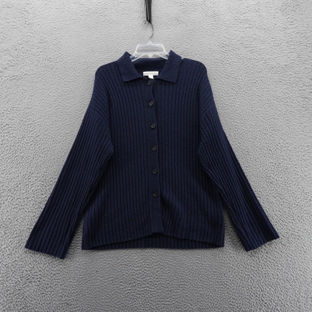 Treasure & Bond Navy Blue Ribbed Collared Button Up Knit Sweater Women'sβ Small